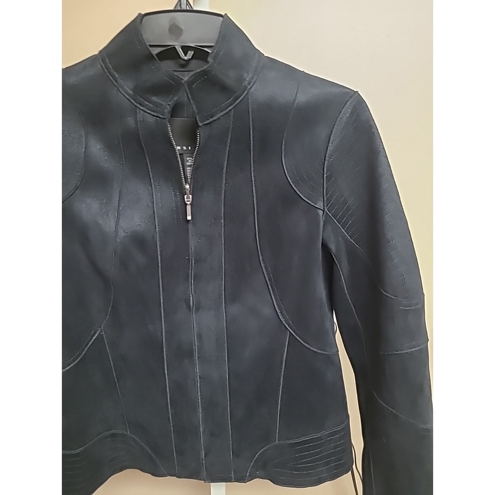 Yansi Fugel Women's Black Faux Suede Moto Jacket‎ Size XS.